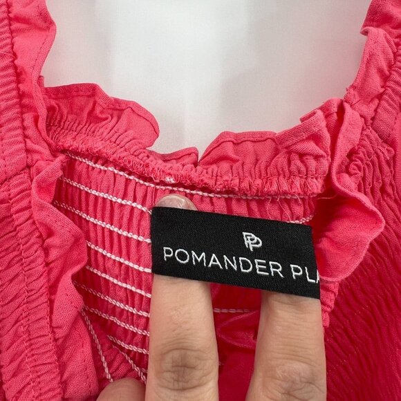 Pomander Place Tuckernuck Pink Hannah Dress sz Small Smocked Midi Puff Sleeve - Picture 4 of 9
